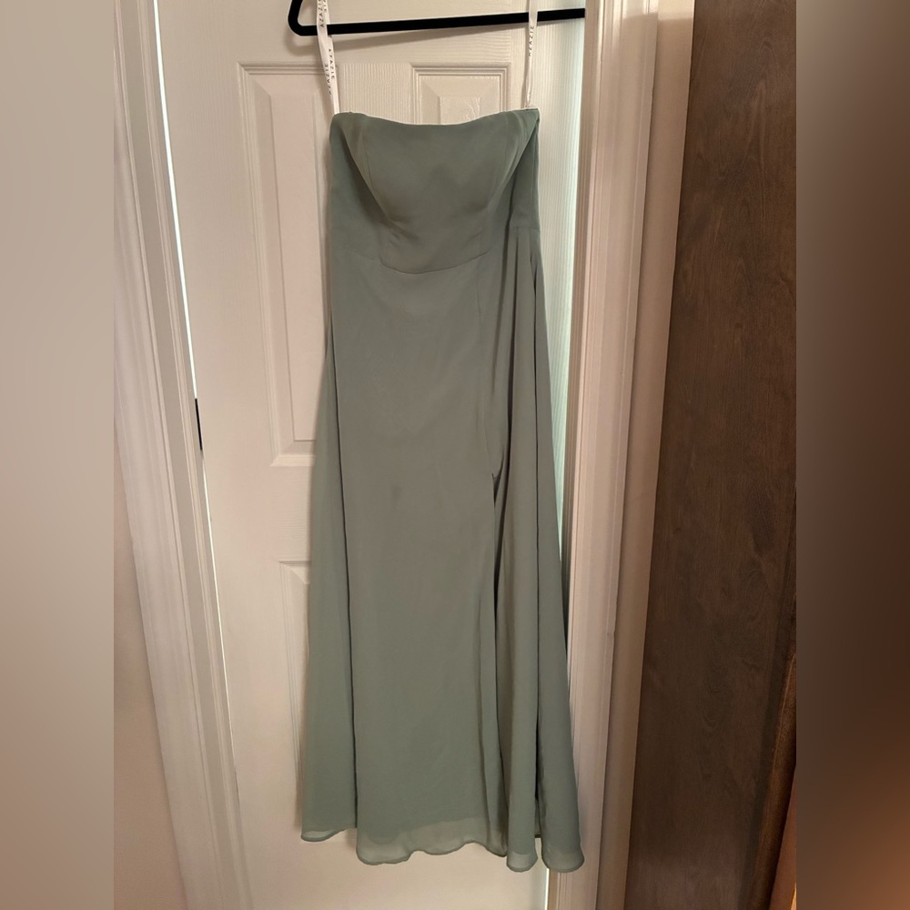 Azazie Dusty Sage Strapless Gown A-line side slit Chiffon